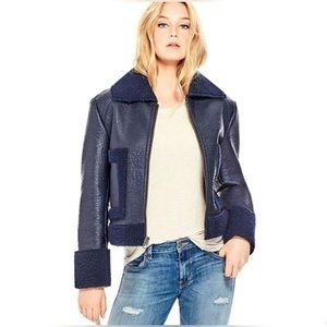 GUESS Women's Rebecca Faux-Leather Jacket, Navy Blue
